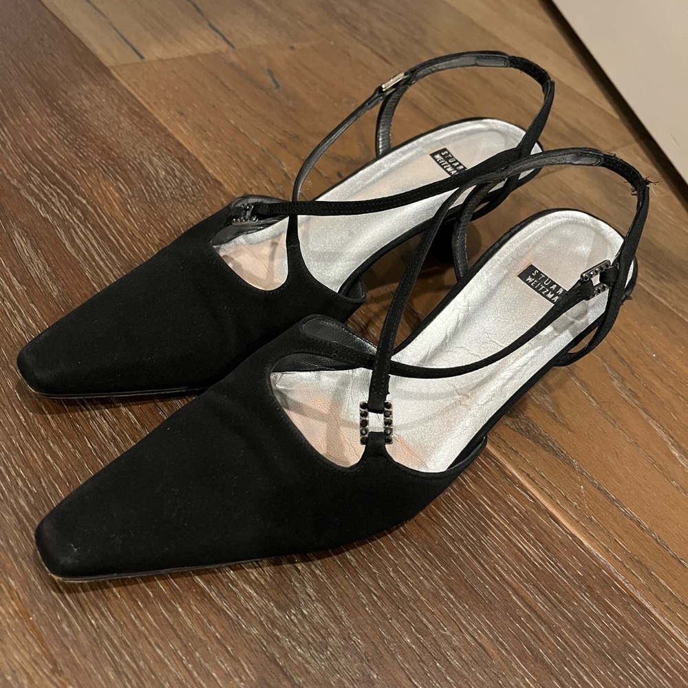 STUART WEITZMAN black sling back kitten heel pump. Size 9 1/2 B